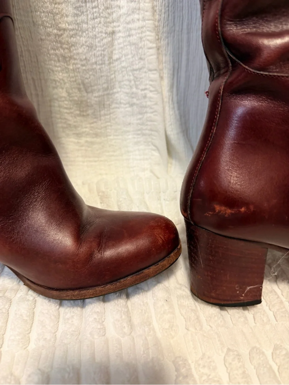 A.P.C. Knee High Leather Boots - Burgundy